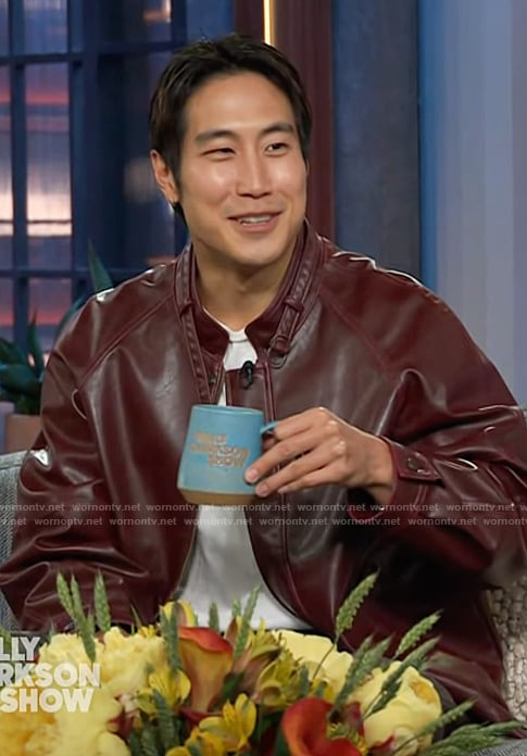 Young Mazino’s burgundy leather jacket on The Kelly Clarkson Show