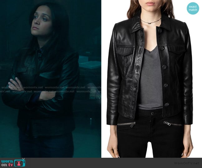 Zadig & Voltaire Liam Leather Button-Up Jacket worn by Nadia (Amy-Leigh Hickman) on You