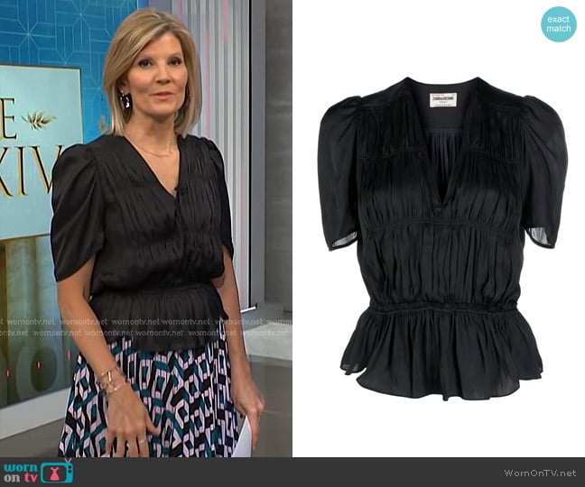 Zadig & Voltaire Tyoko Satin Peplum Top worn by Kate Snow on NBC News Daily