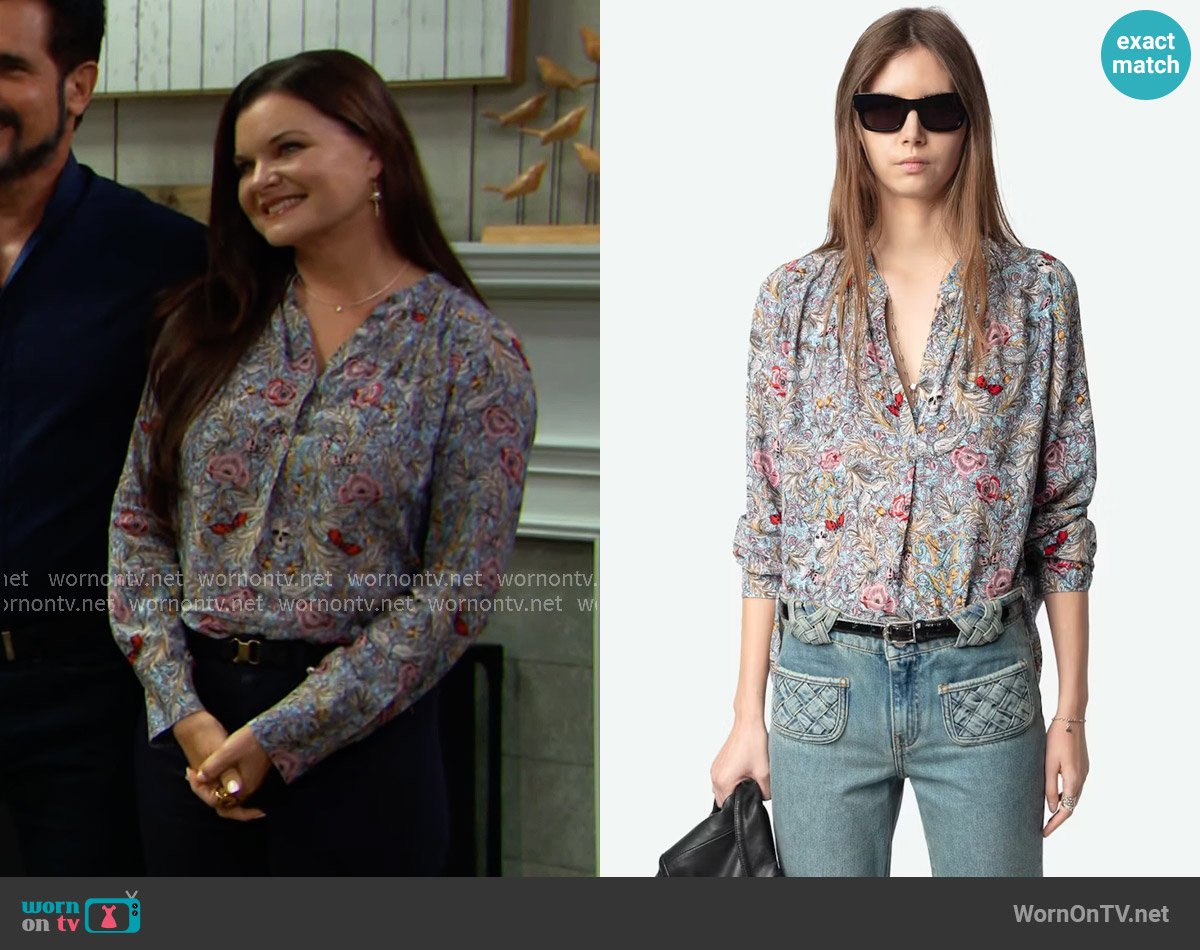 Katie’s floral top on The Bold and the Beautiful Katie’s floral top on The Bold and the Beautiful