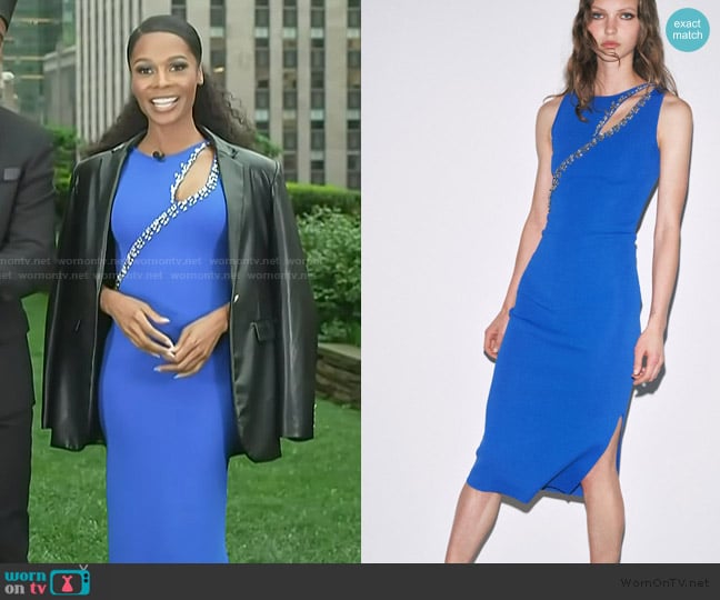 Zuri’s blue embellished cutout dress on Access Hollywood