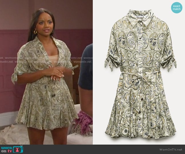 Zara Short Printed Dress worn by Chanel Dupree (Raven Bowens) on Days of our Lives