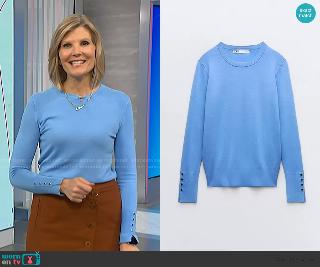 Zara Basic Knit Sweater in Cornflower Blue worn by Kate Snow on NBC News Daily