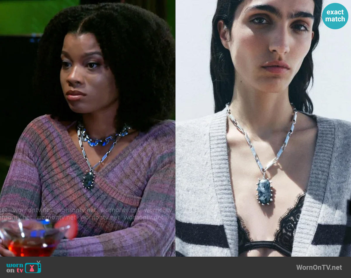 Zara Cowboy Up Necklace worn by Eva Thomas (Ambyr Michelle) on Beyond the Gates