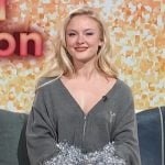 Zara Larsson’s gray tinsel cuff sweater on Access Hollywood