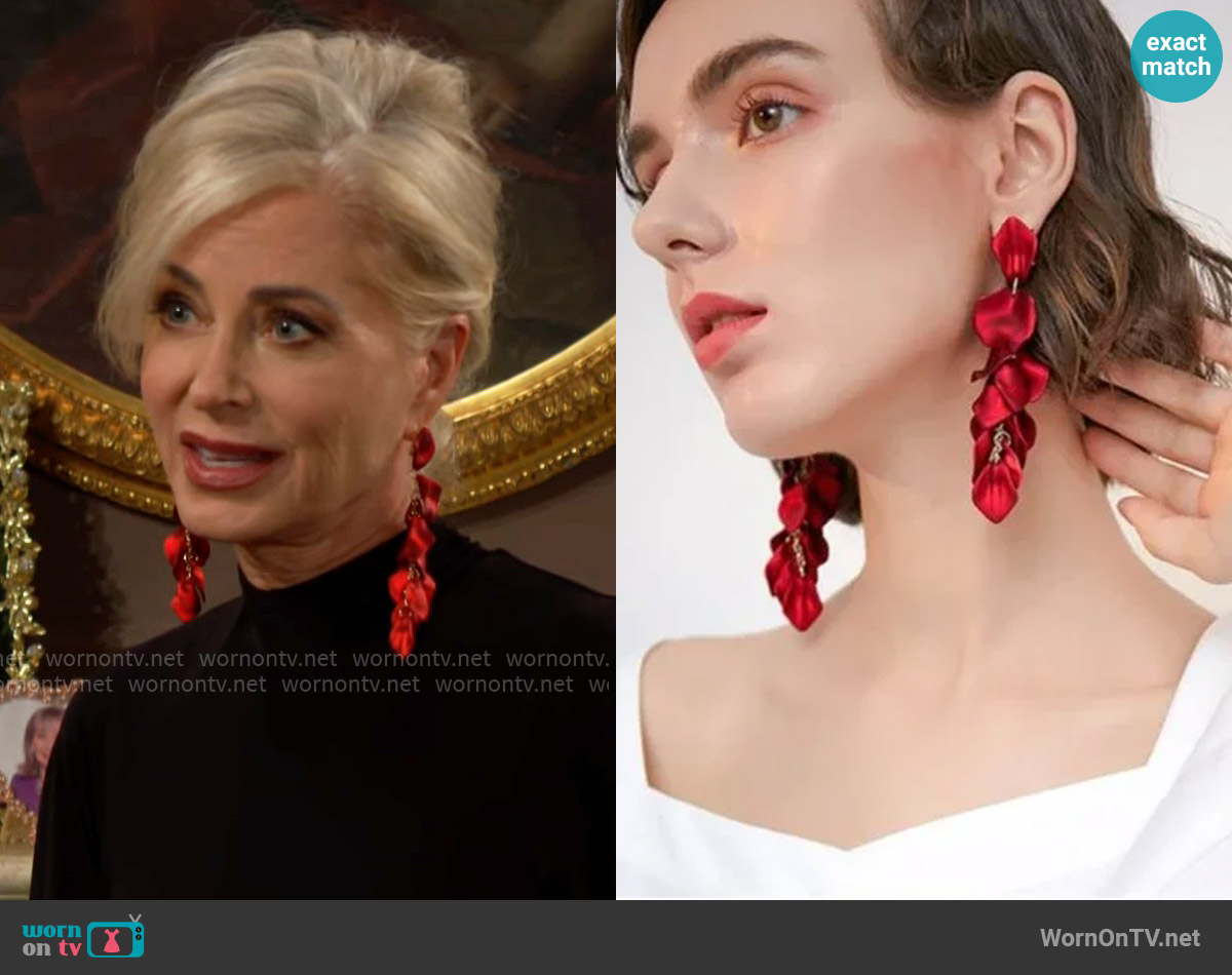 Zara Frosted Red Petal Drop Earrings worn by Ashley Abbott (Eileen Davidson) on The Young and the Restless