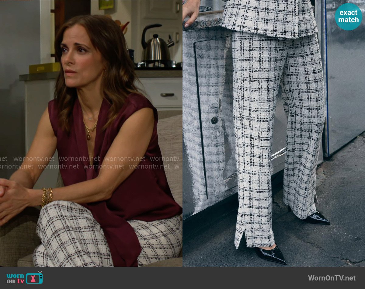 Zara Plaid Textured Pants worn by Taylor Hayes (Rebecca Budig) on The Bold and the Beautiful