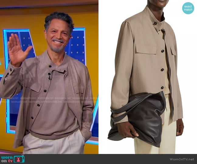 Zegna Oasi Lino Overshirt in Light Taupe worn by Benjamin Bratt on Good Morning America