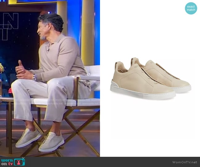 Zegna Secondskin Triple Stitch Sneakers in Light Beige worn by Benjamin Bratt on Good Morning America