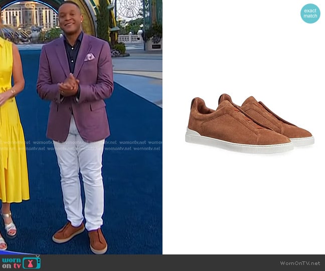 Zegna Suede Triple Stitch Sneakers in Tobacco worn by Craig Melvin on Today