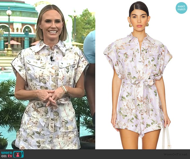 Zimmermann Acacia Floral Linen Pocket Romper worn by Keltie Knight on E! News