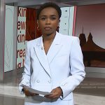 Zinhle’s blue double breasted blazer and pants on NBC News Daily