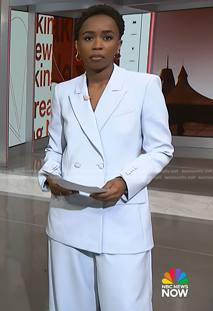 Zinhle’s blue double breasted blazer and pants on NBC News Daily