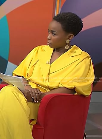 Zinhle's yellow puff sleeve wrap blouse on NBC News Daily