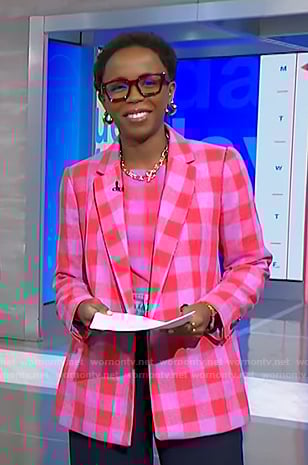 Zinhle's pink plaid top and blazer on NBC News