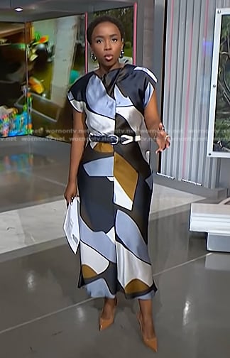 Zinhle’s satin geometric print dress on NBC News Daily
