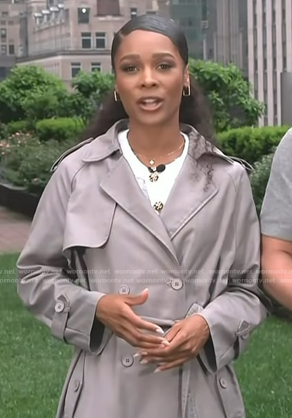 Zuri’s gray double breasted coat on Access Hollywood