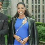 Zuri’s blue embellished cutout dress on Access Hollywood