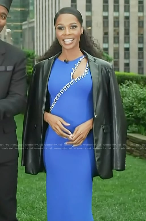 Zuri's blue embellished cutout dress on Access Hollywood