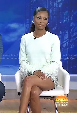 Zuri Hall’s feather sleeve sweater and tweed shorts on Today
