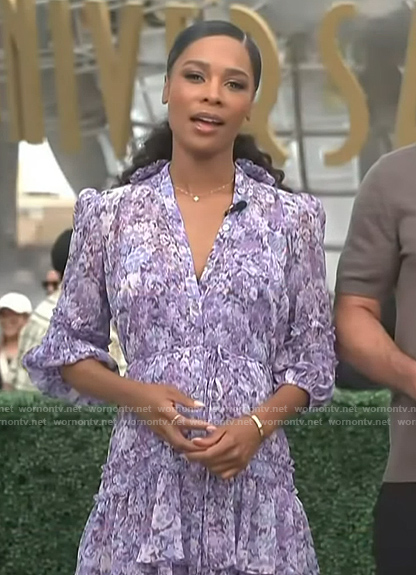 Zuri's purple floral print mini dress on Access Hollywood