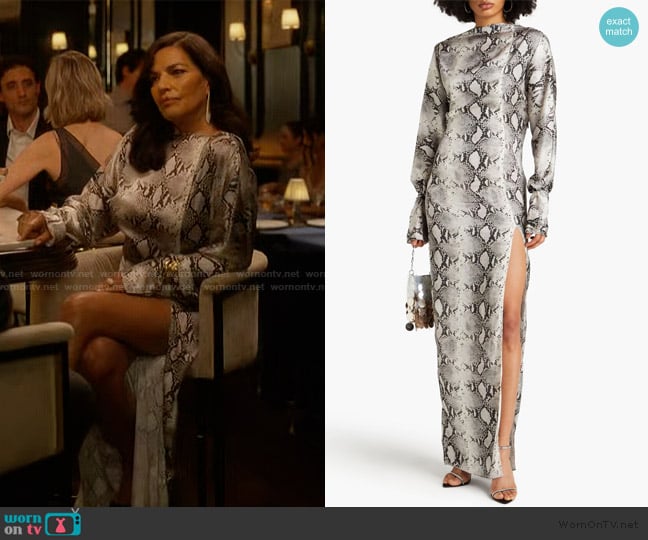 16Arlington Flora Open-back Snake-print Satin Gown worn by Seema Patel (Sarita Choudhury) on And Just Like That