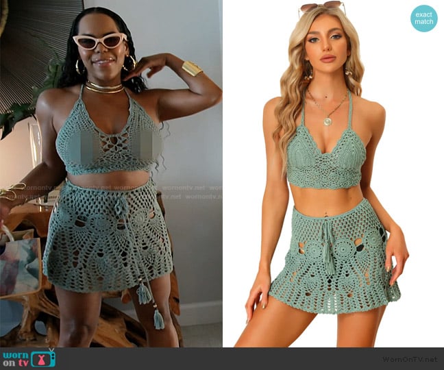 Allegra K Two Piece Crochet Set worn by Kelli Ferrell on The Real Housewives of Atlanta