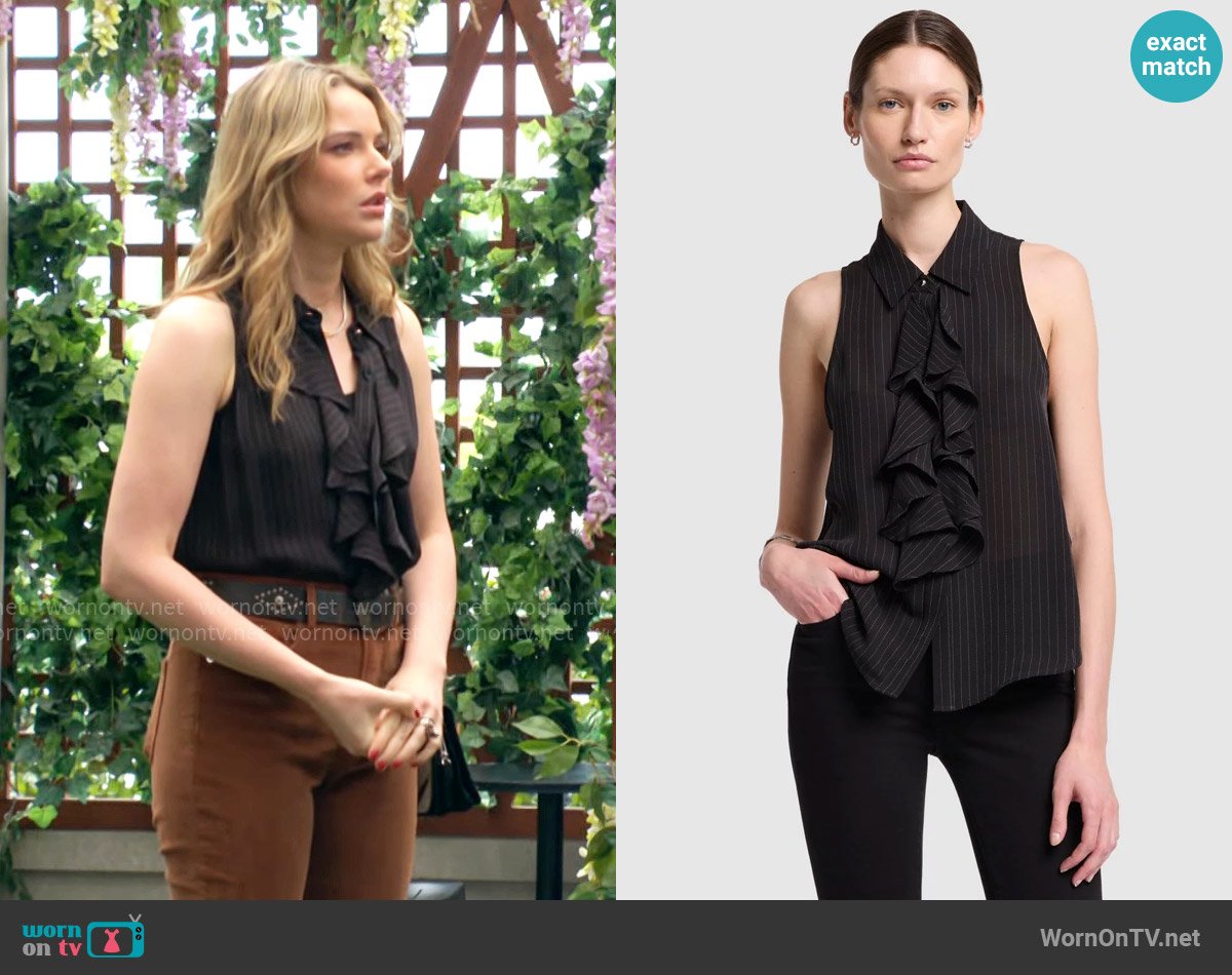 7 For All Mankind Ruffle Bow Halter Top worn by Tessa Porter (Cait Fairbanks) on The Young and the Restless