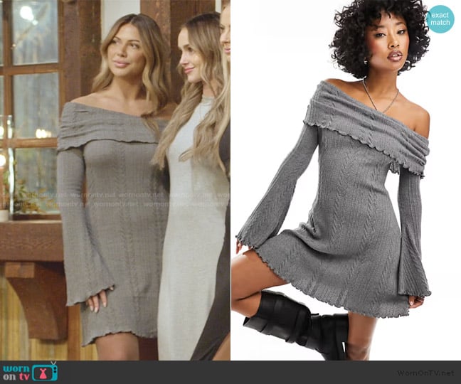 ASOS Ruched slash neck cold shoulder mini dress worn by Demi Engemann on The Secret Lives of Mormon Wives