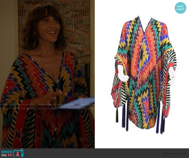 Adele Simpson Vintage Zig-Zag print Kimono worn by Lisa Todd Wexley (Nicole Ari Parker) on And Just Like That