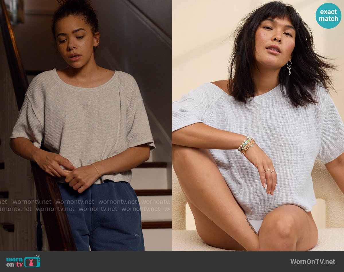 Aerie at American Eagle Cropped Waffle T-Shirt worn by Ginny Miller (Antonia Gentry) on Ginny & Georgia