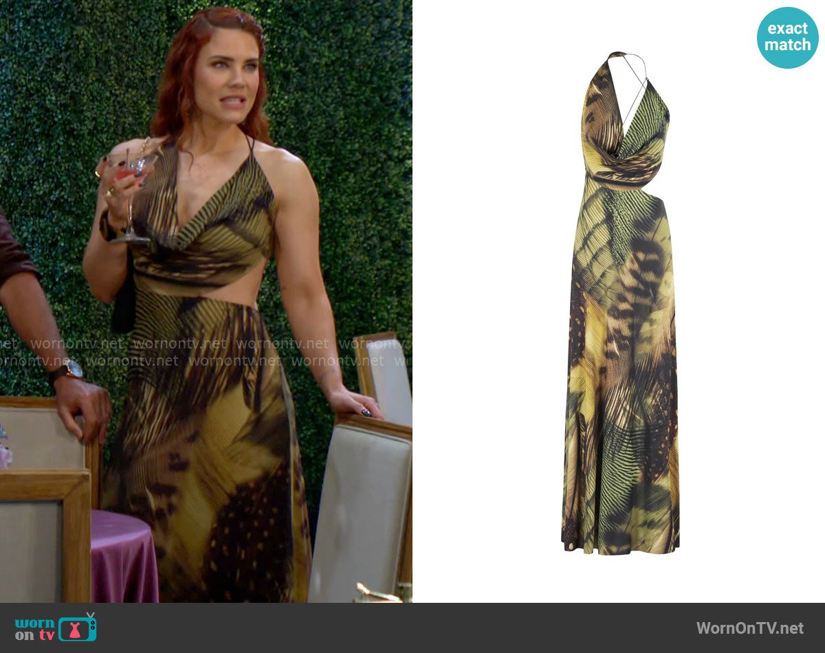 Amazuin Draped halterneck maxi dress worn by Sally Spectra (Courtney Hope) on The Young and the Restless