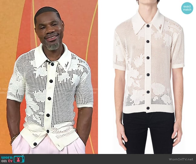Amiri Floral Mesh Polo Shirt worn by Kirk Franklin on Today