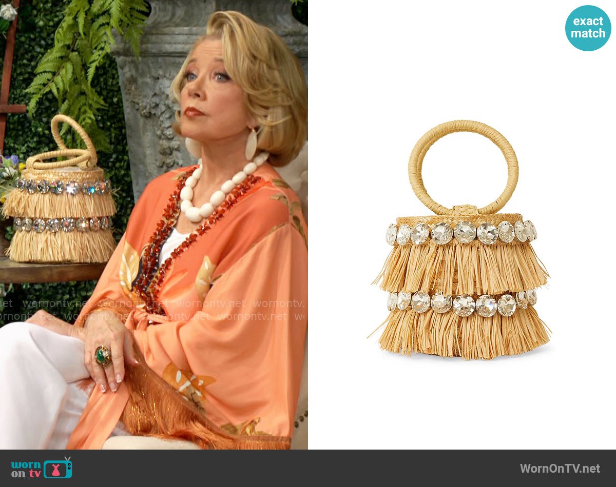 BTB Los Angeles Mini Liv Round Crystal Bucket Bag worn by Nikki Reed Newman (Melody Thomas-Scott) on The Young and the Restless