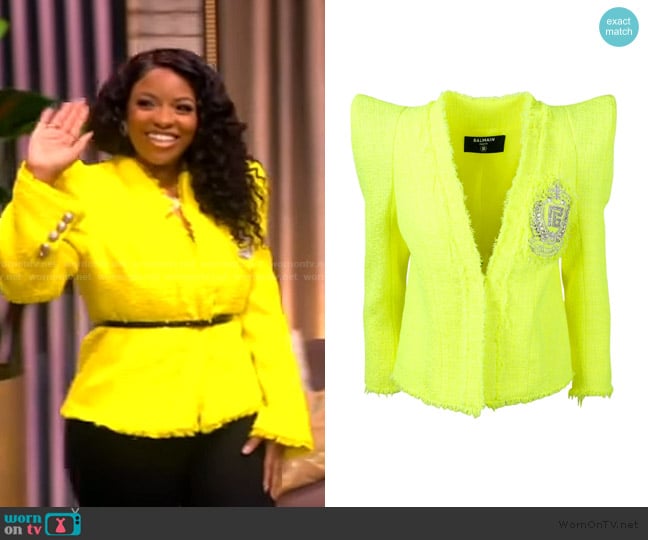 Balmain Collarless Tweed Blazer worn by Jasmine Crockett on The View