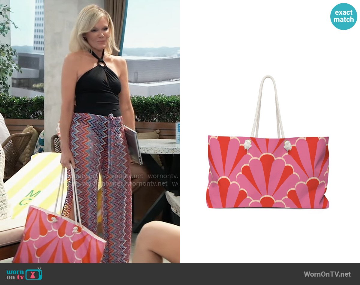 GlendaMaddoxDesign Beach Bag Weekender Tote Vintage Art Deco Print worn by Ava Jerome (Maura West) on General Hospital