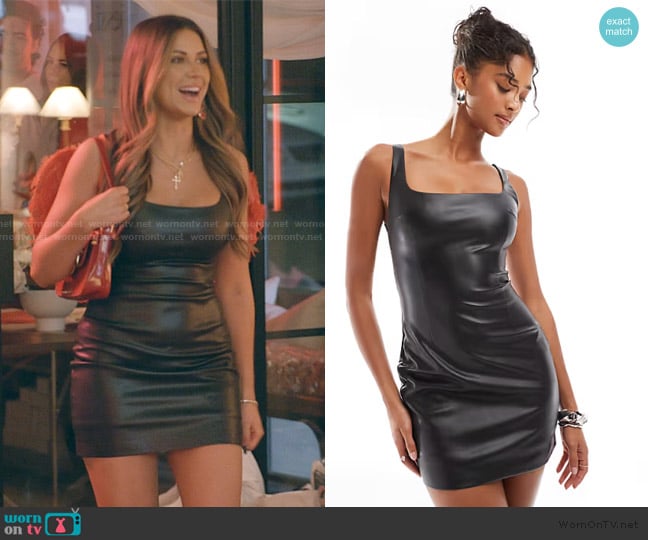 Bershka  square neck faux leather mini dress in black worn by Jessi Ngatikaura on The Secret Lives of Mormon Wives