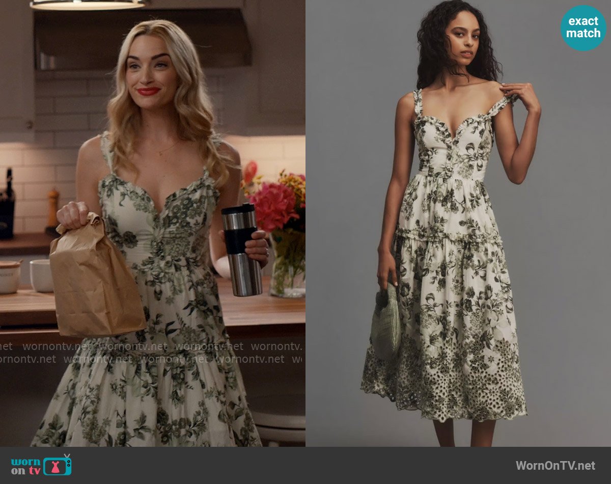 Anthropologie Sleeveless Sweetheart A-Line Midi Dress worn by Georgia Miller (Brianne Howey) on Ginny & Georgia