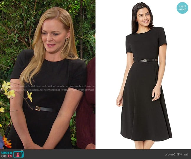 Calvin Klein Short Sleeve Belted Midi Dress in Black worn by Belle Brady (Martha Madison) on Days of our Lives
