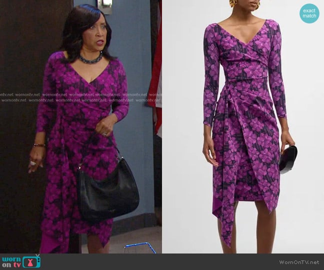 Chiara Boni La Petite Robe Pleated Floral-Print Bodycon Dress worn by Paulina Price (Jackée Harry) on Days of our Lives