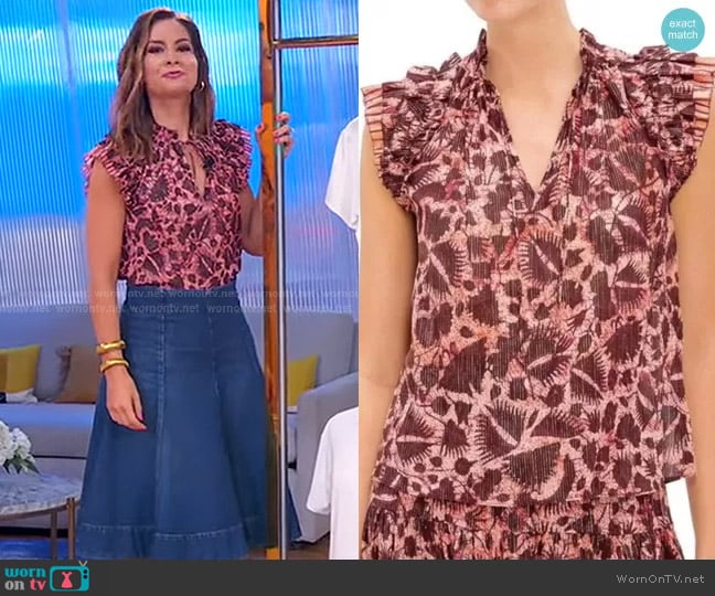 Ulla Johnson Dira Top in Bordeaux worn by Rebecca Jarvis on Good Morning America