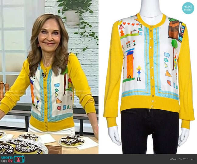 Dolce & Gabbana Printed Silk & Cashmere Knit Cardigan in Yellow worn by Joy Bauer on Today