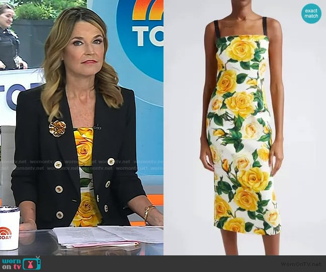 Dolce & Gabbana Rose Print Charmeuse Midi Dress in Rose Gialle worn by Savannah Guthrie on Today