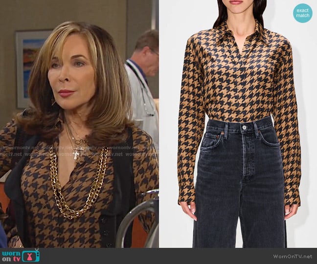 Dries Van Noten Chowy Blouse in Camel worn by Kate Roberts (Lauren Koslow) on Days of our Lives