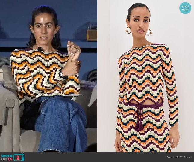 ESCVDO Safi Pesca Top in Pistachio/Terracotta worn by Jessica Soffer on Today