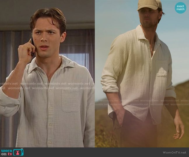 Velvet by Garaham & Spencer Elton Cotton Gauze Button-up Shirt in Linen worn by Tate (Leo Howard) on Days of our Lives