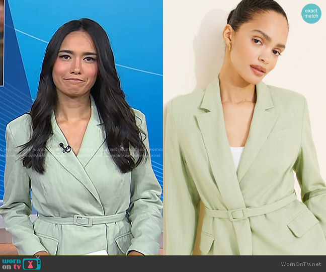 Extro & Vert Emma Linen Blend Blazer in Light Green worn by Emilie Ikeda on Today