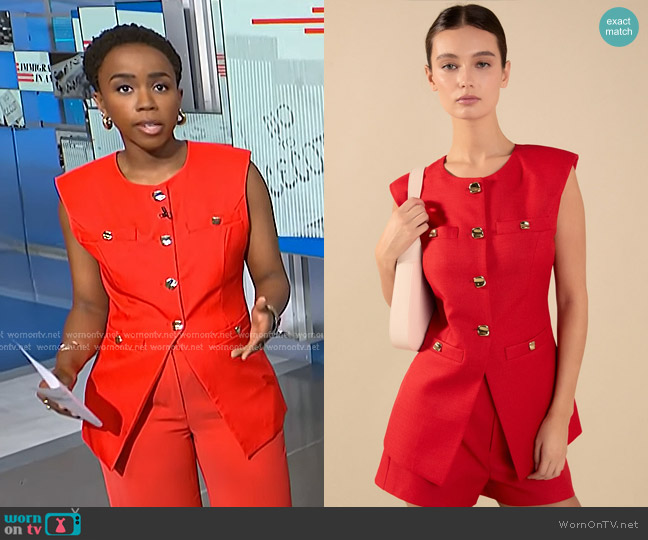 Endless Rose Chrishell Gold Buttoned Tailored Suit Vest worn by Zinhle Essamuah on NBC News Daily
