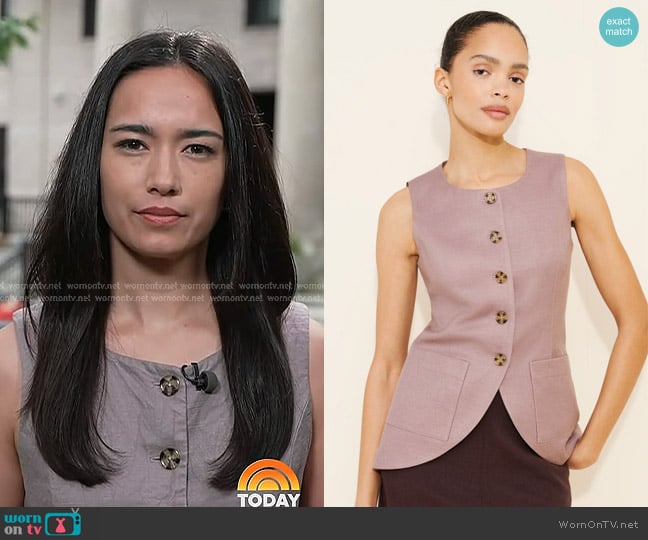 English Factory Linen Longline Top in Mauve worn by Emilie Ikeda on Today
