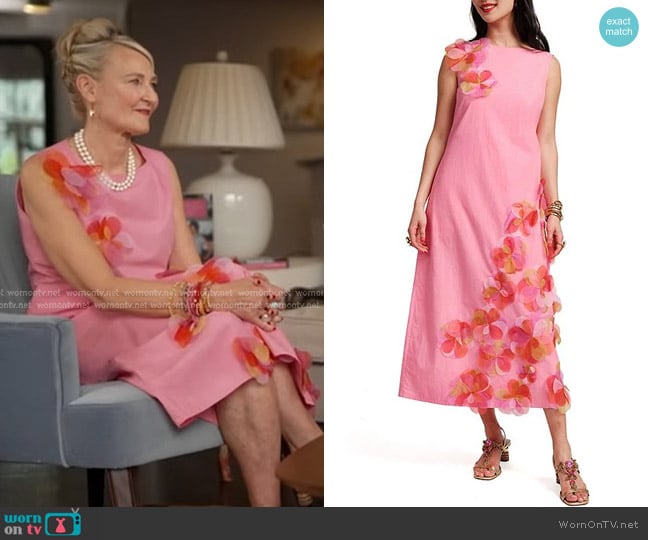 Frances Valentine Origami Organza Flower Scoop Neck Sleeveless Maxi Dress worn by Kate Spade on Good Morning America